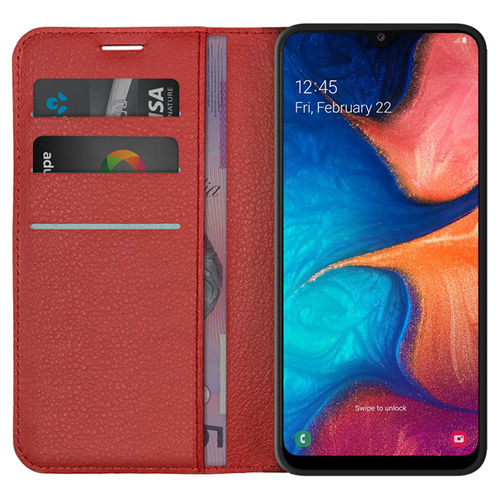 Leather Wallet Case & Card Holder Pouch for Samsung Galaxy A20 / A30 - Red
